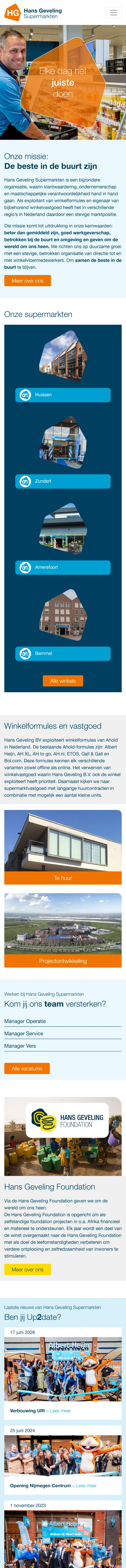 Mobiel-weergave van de homepage van Hans Geveling