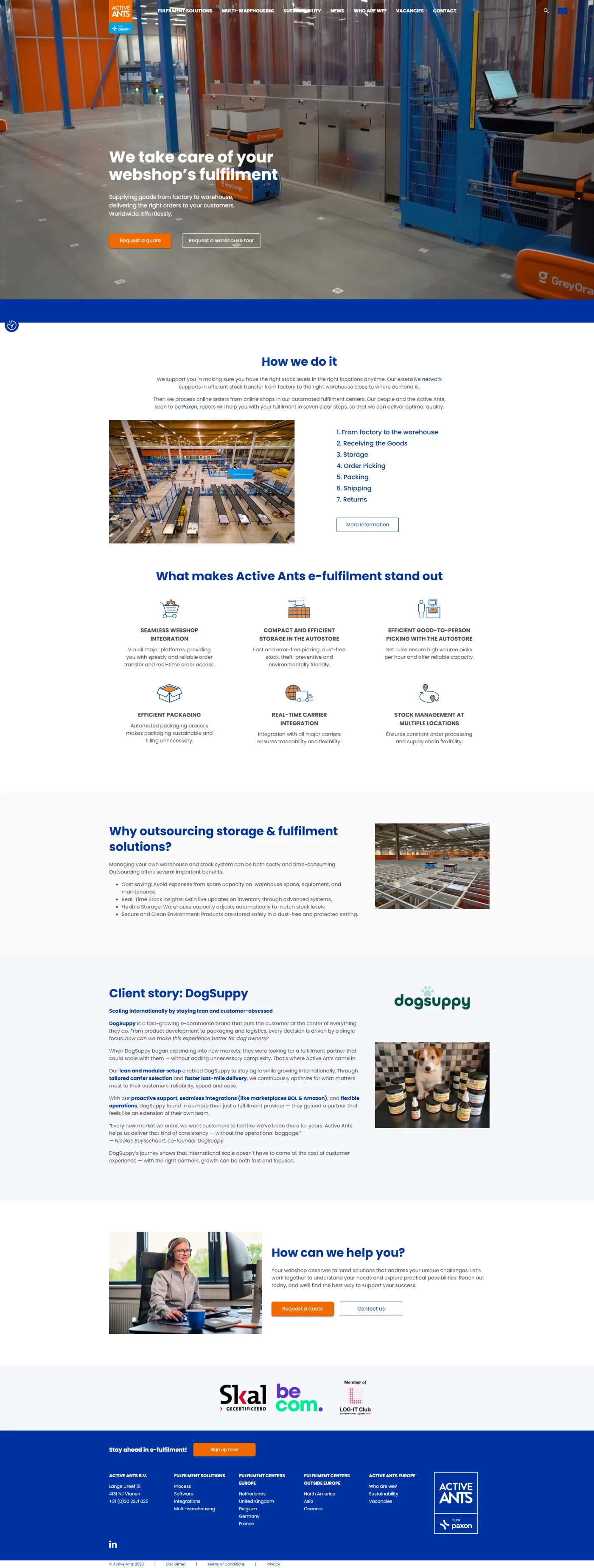 Desktop-weergave van de homepage van Active Ants