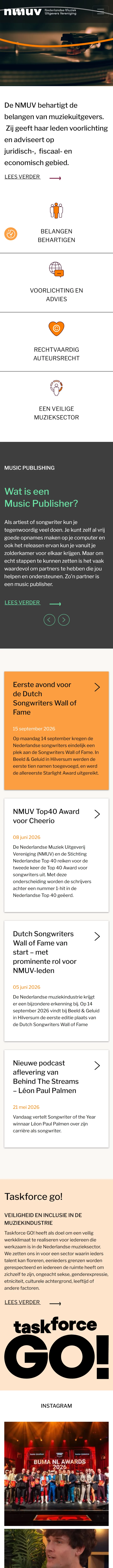 Mobiel-weergave van de homepage van NMUV
