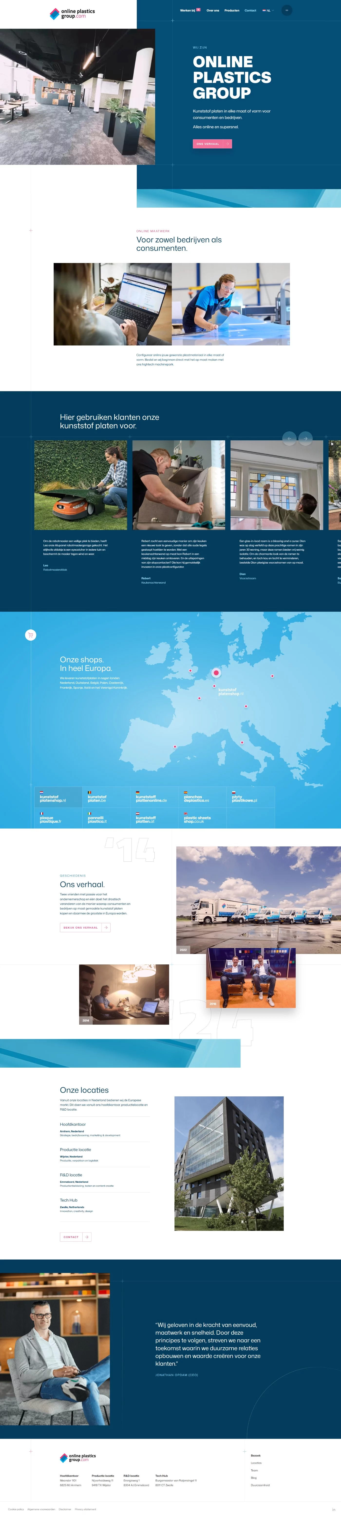Desktop-weergave van de homepage van Online Plastics Group