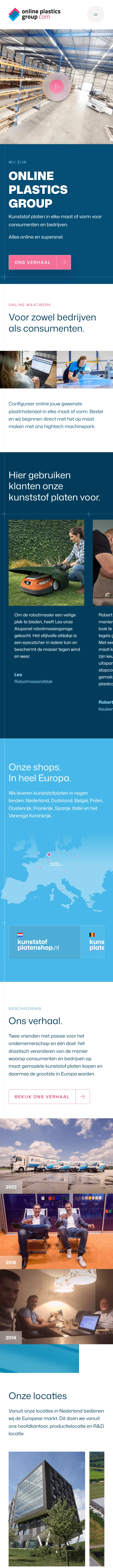 Mobiel-weergave van de homepage van Online Plastics Group
