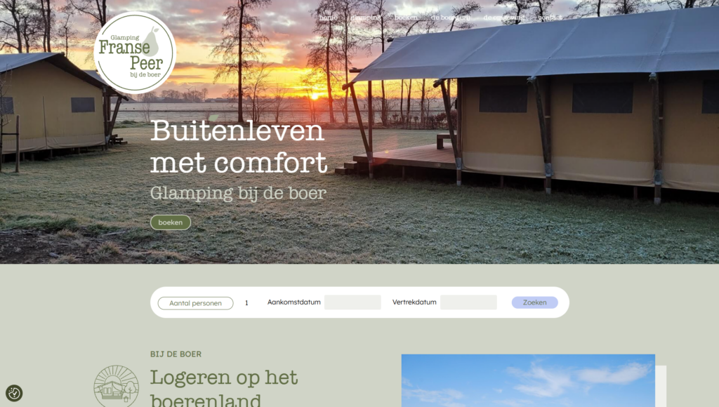 Website Glamping Franse Peer