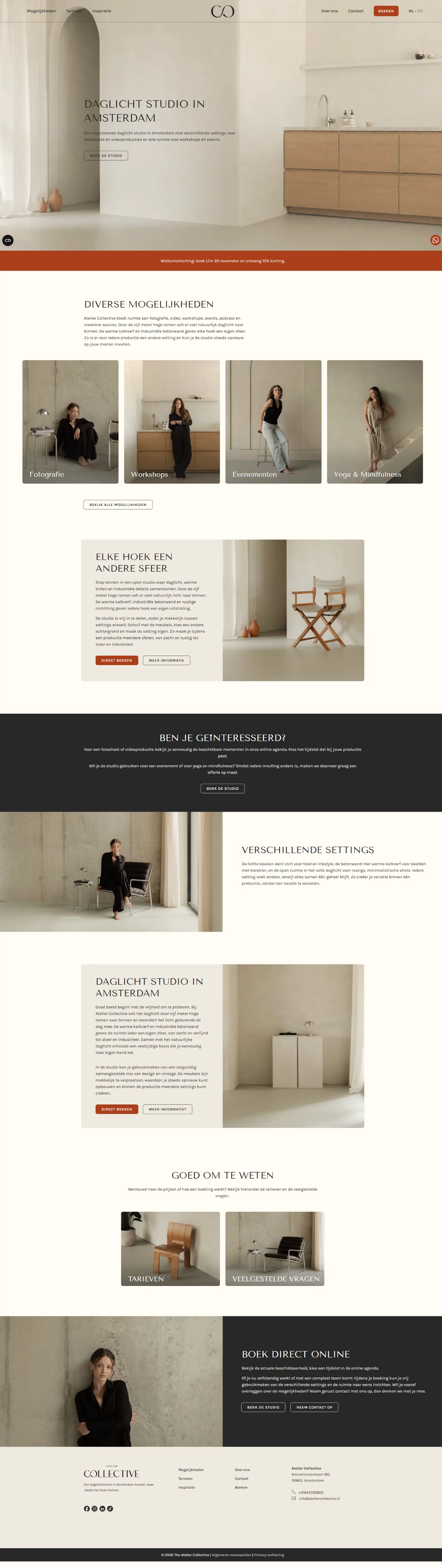Desktop-weergave van de homepage van Atelier Collective