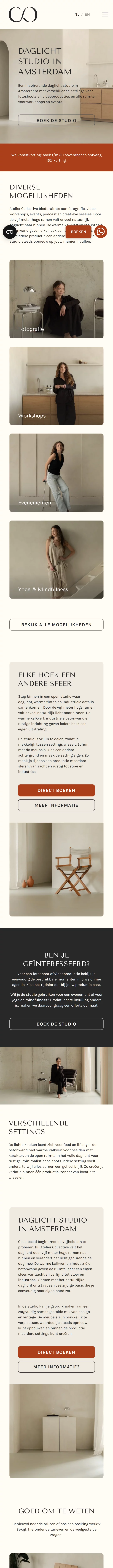 Mobiel-weergave van de homepage van Atelier Collective