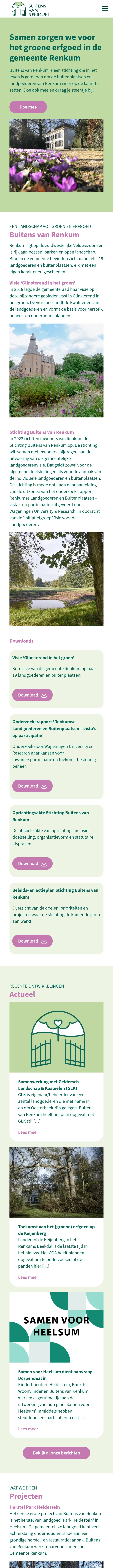 Mobiel-weergave van de homepage van Buitens van Renkum