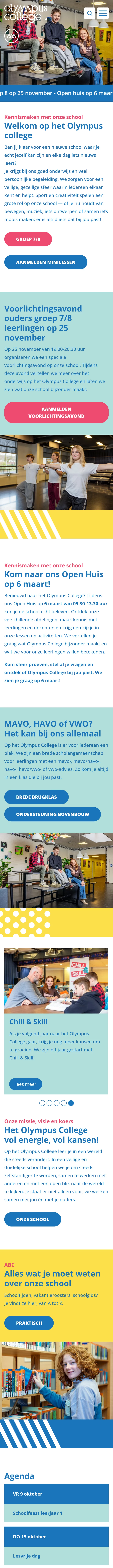 Mobiel-weergave van de homepage van Olympus College